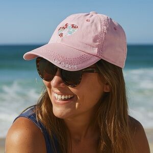 Life is Good Flower Heart Sunwashed Pink Chill Cap Distressed Adjustable